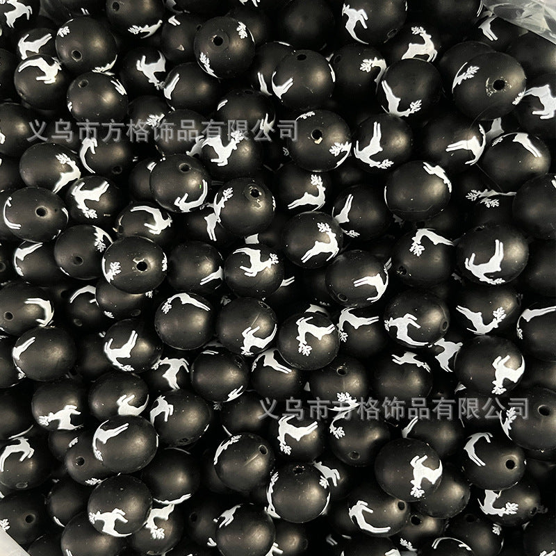 Wholesale 50pcs DIY Christmas Snowman Christmas Tree Printing 15mm Silicone Beads